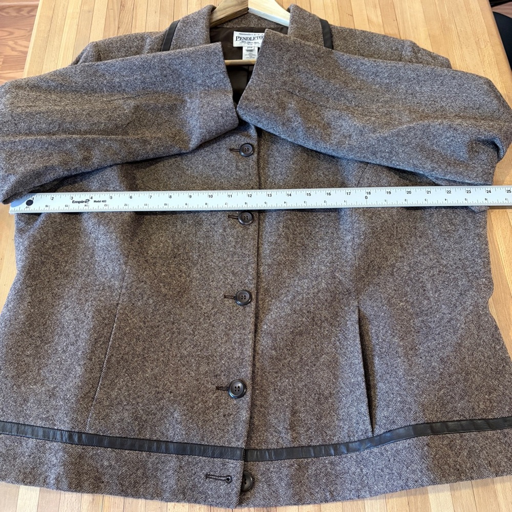 Pendleton Dark Brown Wool Blazer Jacket Leather T… - image 9